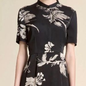 Donna Karan Satin Short-sleeve Floral Sheath In Olive.